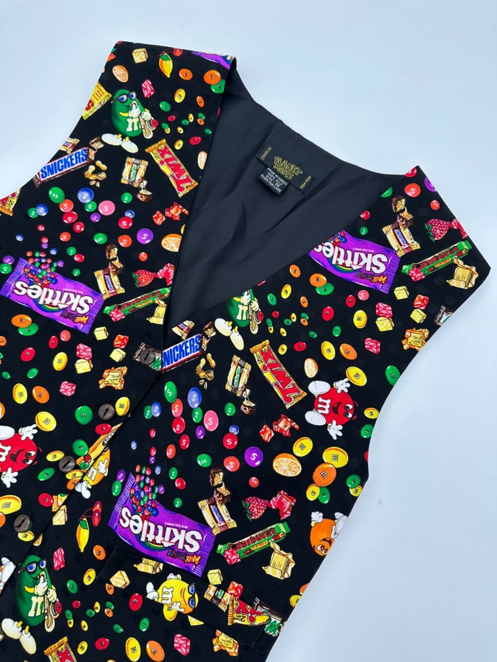 Vintage 90's Planet Mars 100% Silk Candy Novelty Print Vest Size Medium Black